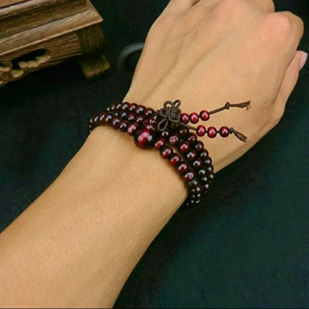 Mala Bead Yoga Sandalwood Wood Bracelet Red or Black Rosewood Bracelets